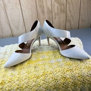 Calvin Klein Women White Leather Pointed Toe Stiletto Heel Pumps Shoes Size 10M